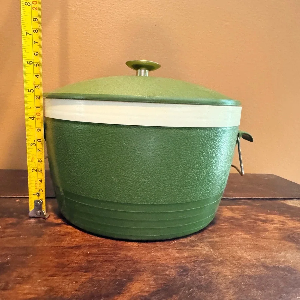 Vintage‎ Sunfrost Thermo-O-Ware Ice Bucket Green White Mid Century Barware